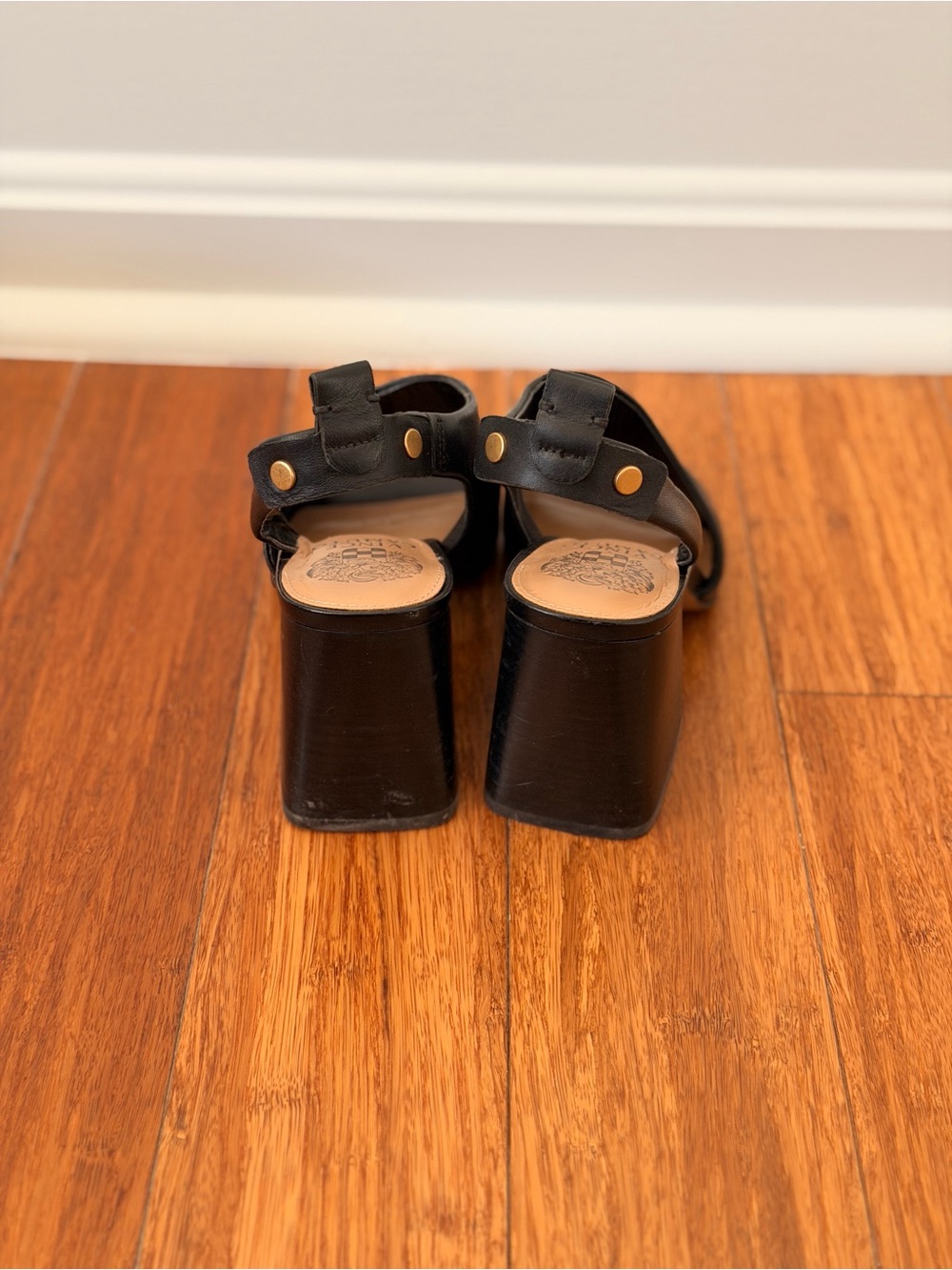 Vince Camuto Black Leather Open-Toe Slingback Wedges - Picture 3 of 3